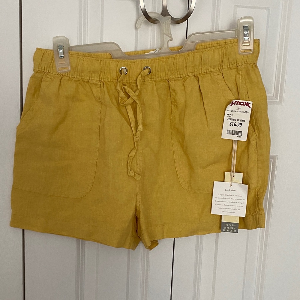 Women's Linen-Blend Drawstring Shorts - Mustard Yellow